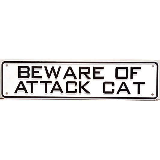 Beware Of Attack Cat Sign Solid Plastic 12 X 3