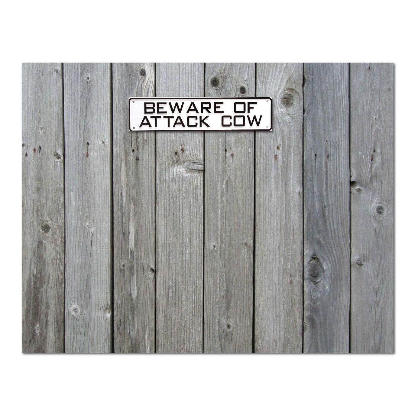 Beware Of Attack Cow Sign Solid Plastic 12 X 3