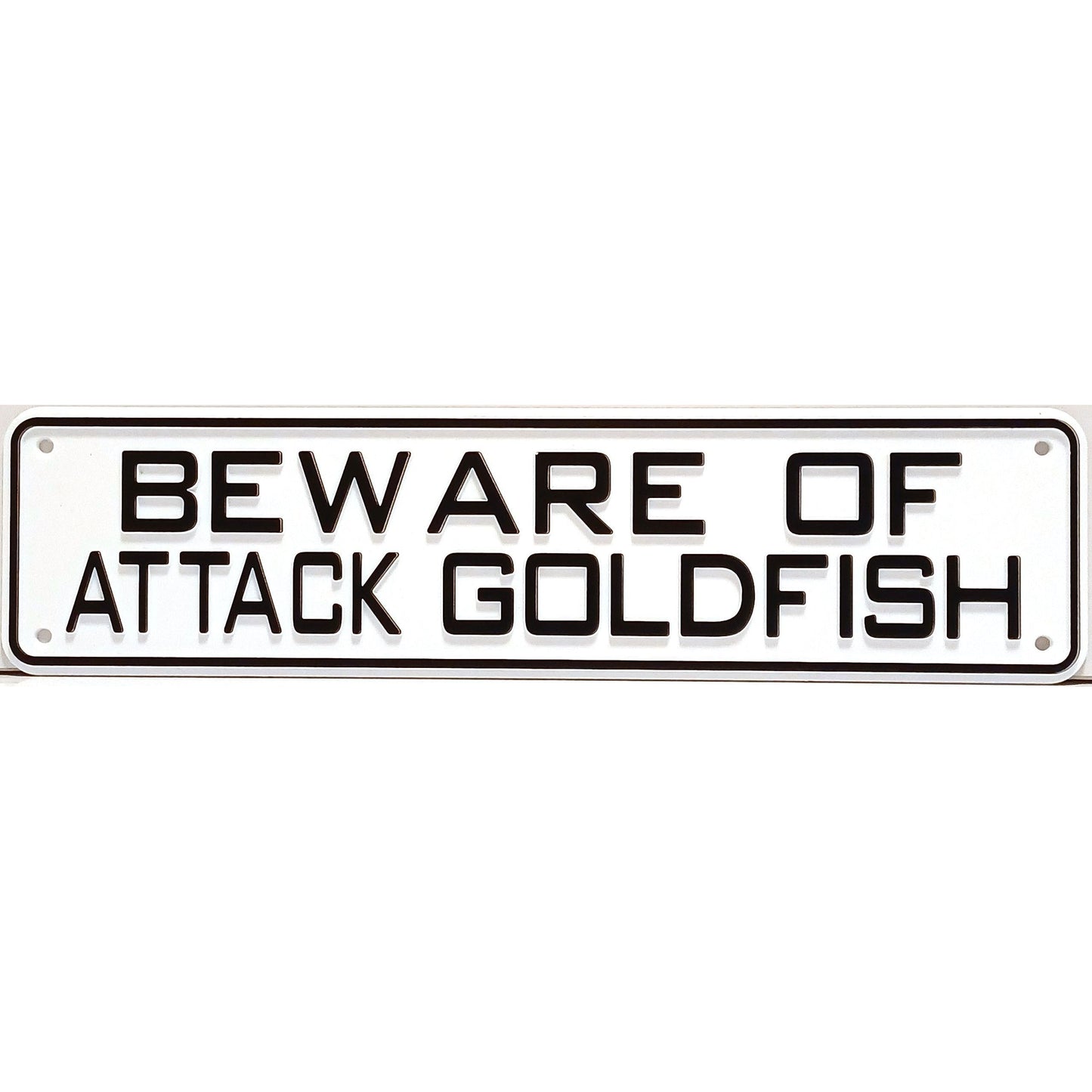 Beware Of Attack Goldfish Sign Solid Plastic 12 X 3
