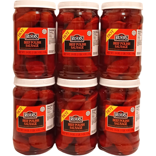 Hot Pickled Beef Polish Sausage by Reser's Case Of 6 / 1 Quart Jars