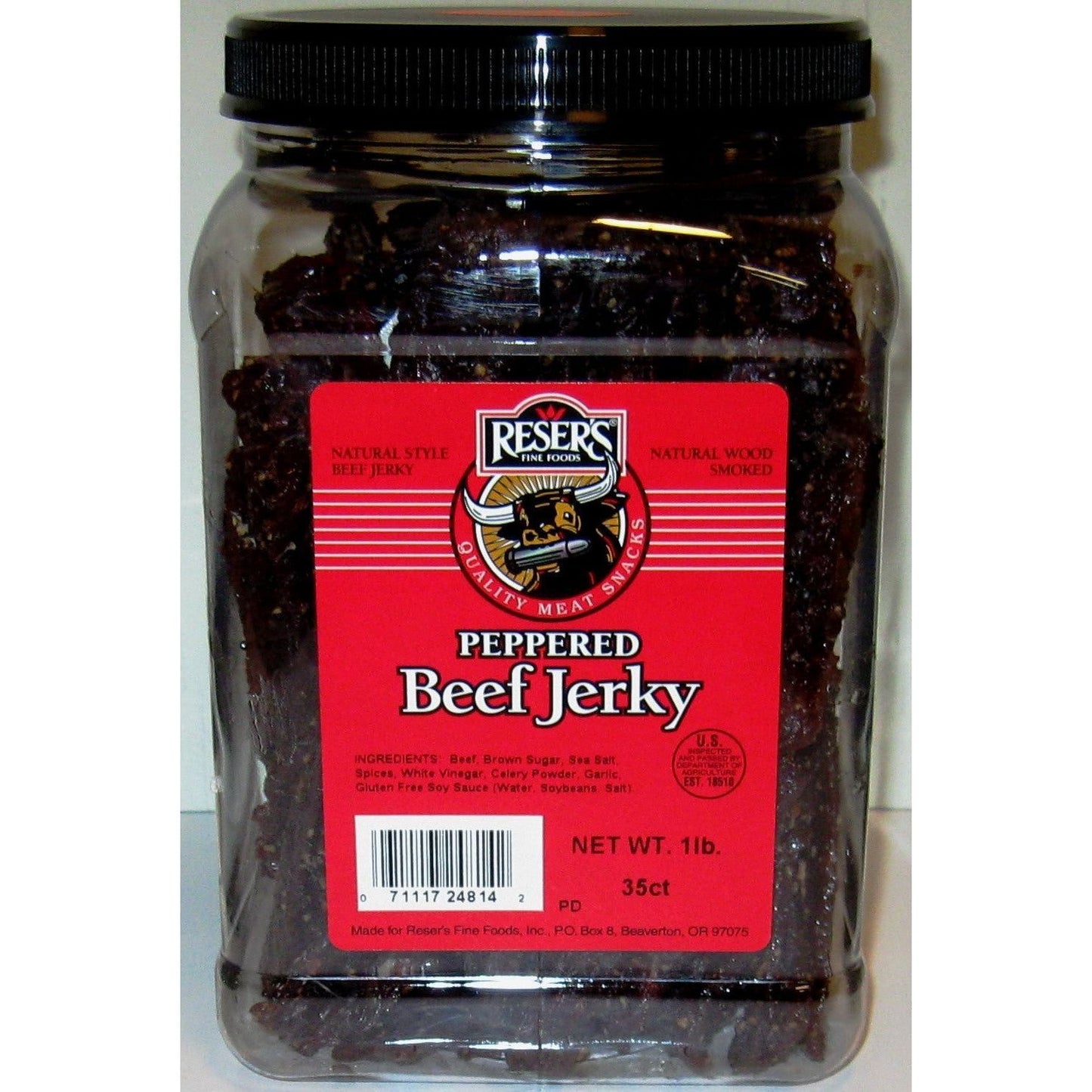 Reser's 1 Pound Natural Wood Smoked Peppered Beef Jerky Jar