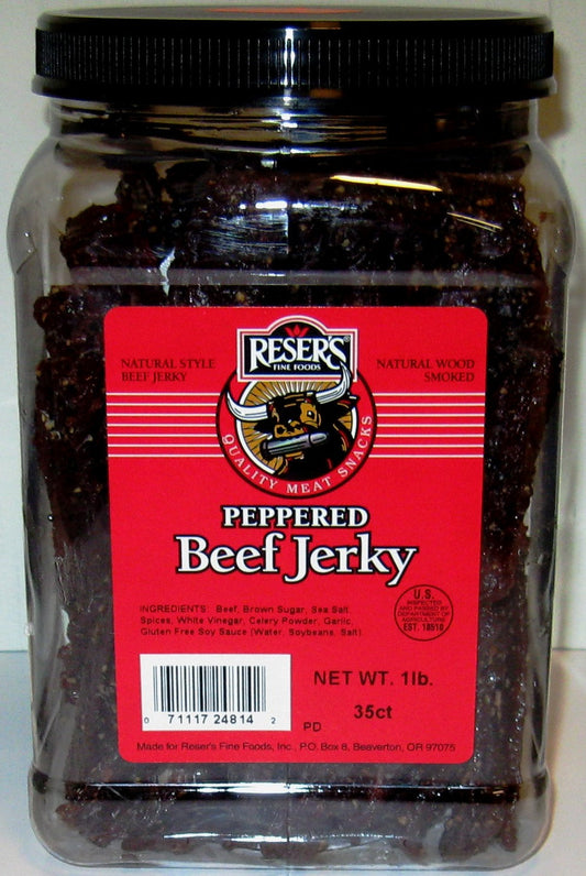 Reser's 1 Pound Natural Wood Smoked Peppered Beef Jerky Jar