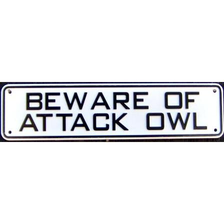 Beware Of Attack Owl Sign Solid Plastic 12 X 3