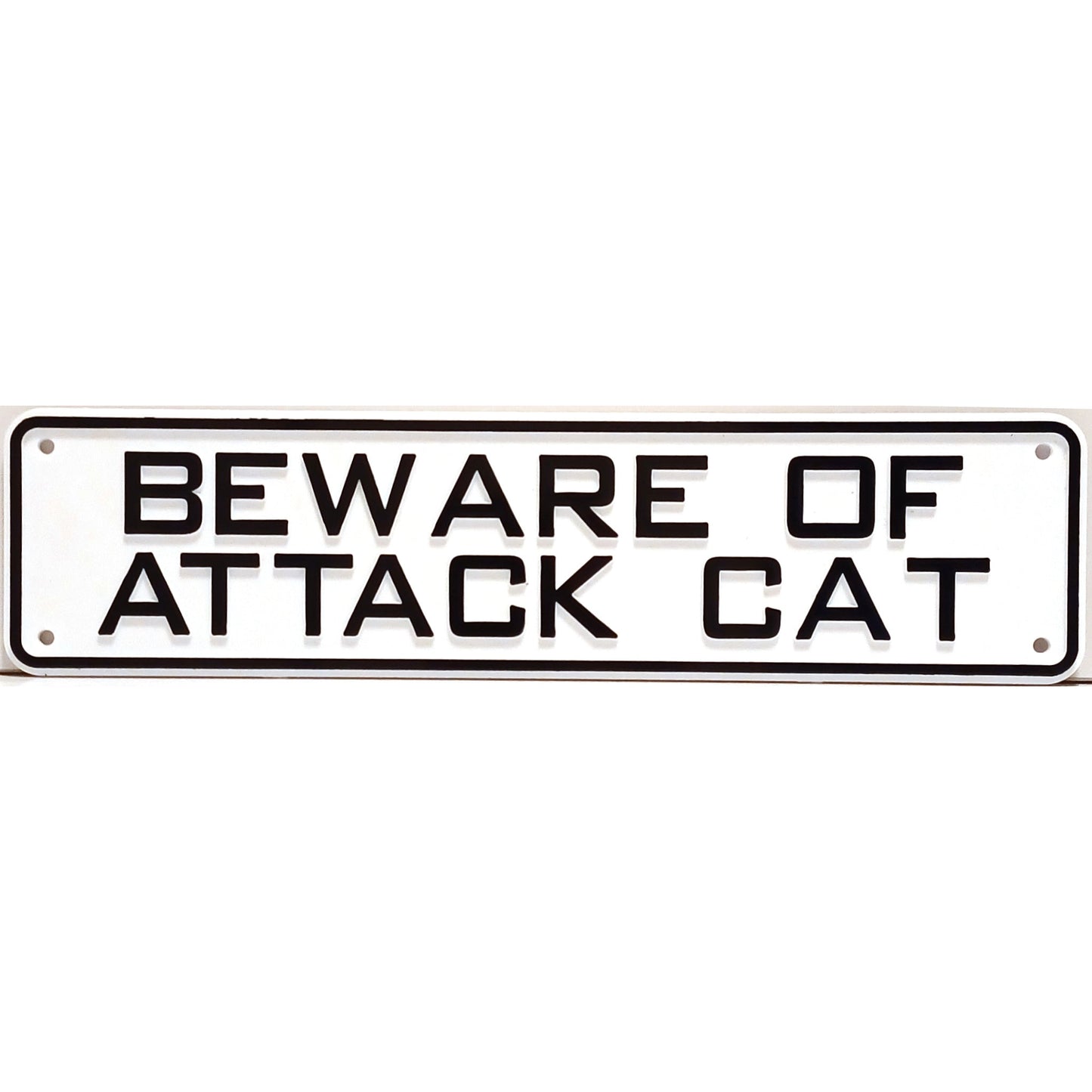 Beware Of Attack Cat Sign Solid Plastic 12 X 3