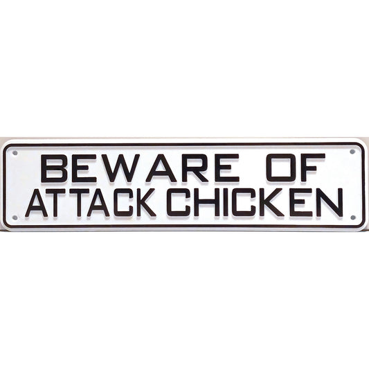 Beware Of Attack Chicken Sign Solid Plastic 12 X 3