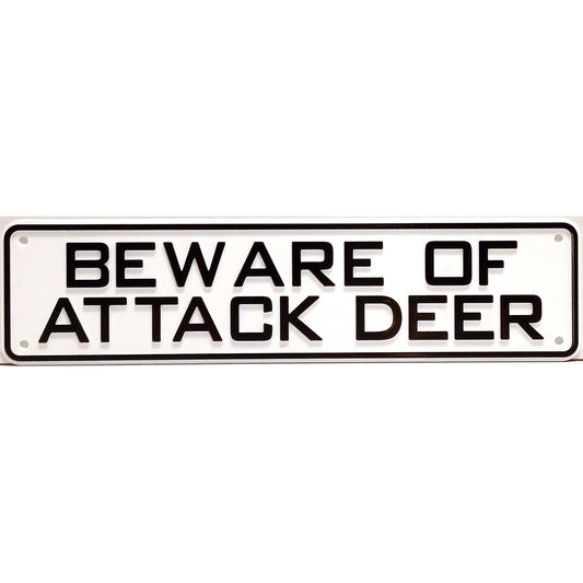 Beware of Attack Deer Sign Solid Plastic 12 X 3