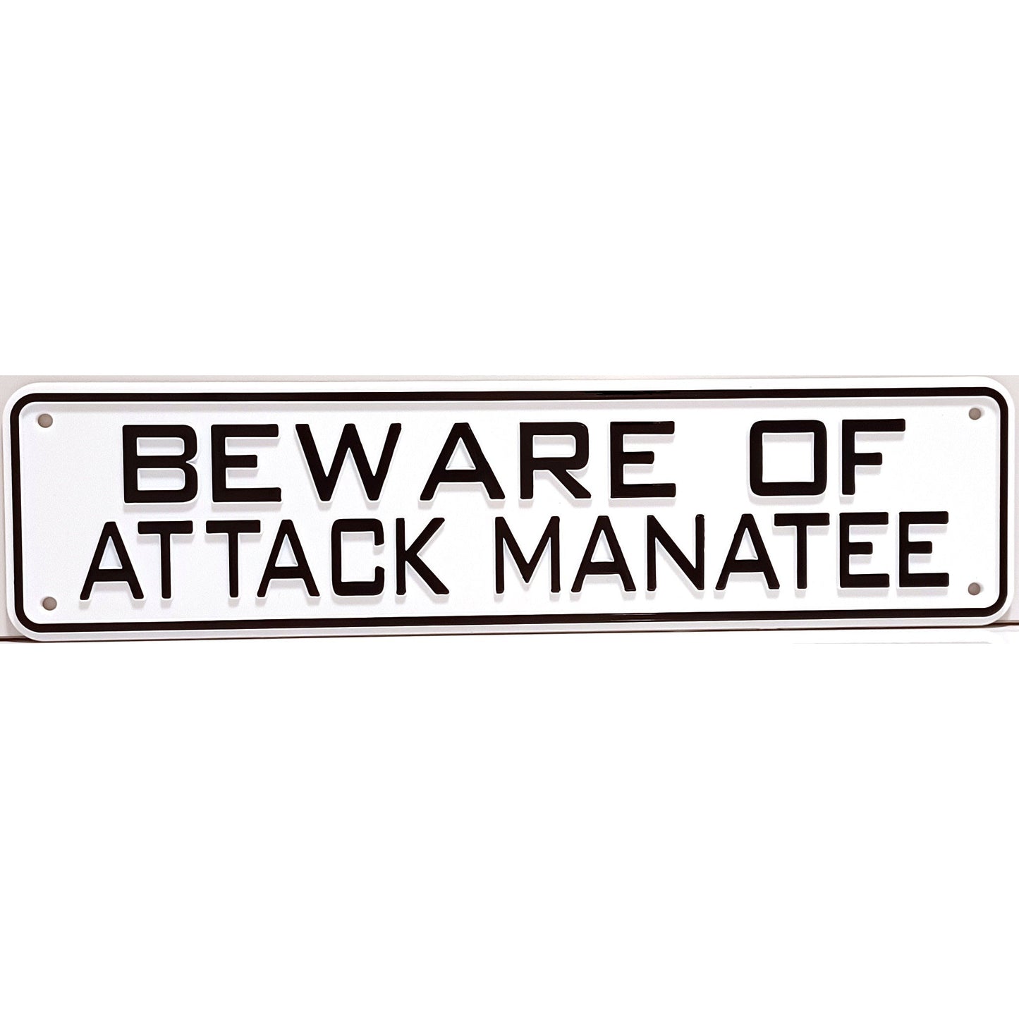 Beware of Attack Manatee Sign Solid Plastic 12 X 3