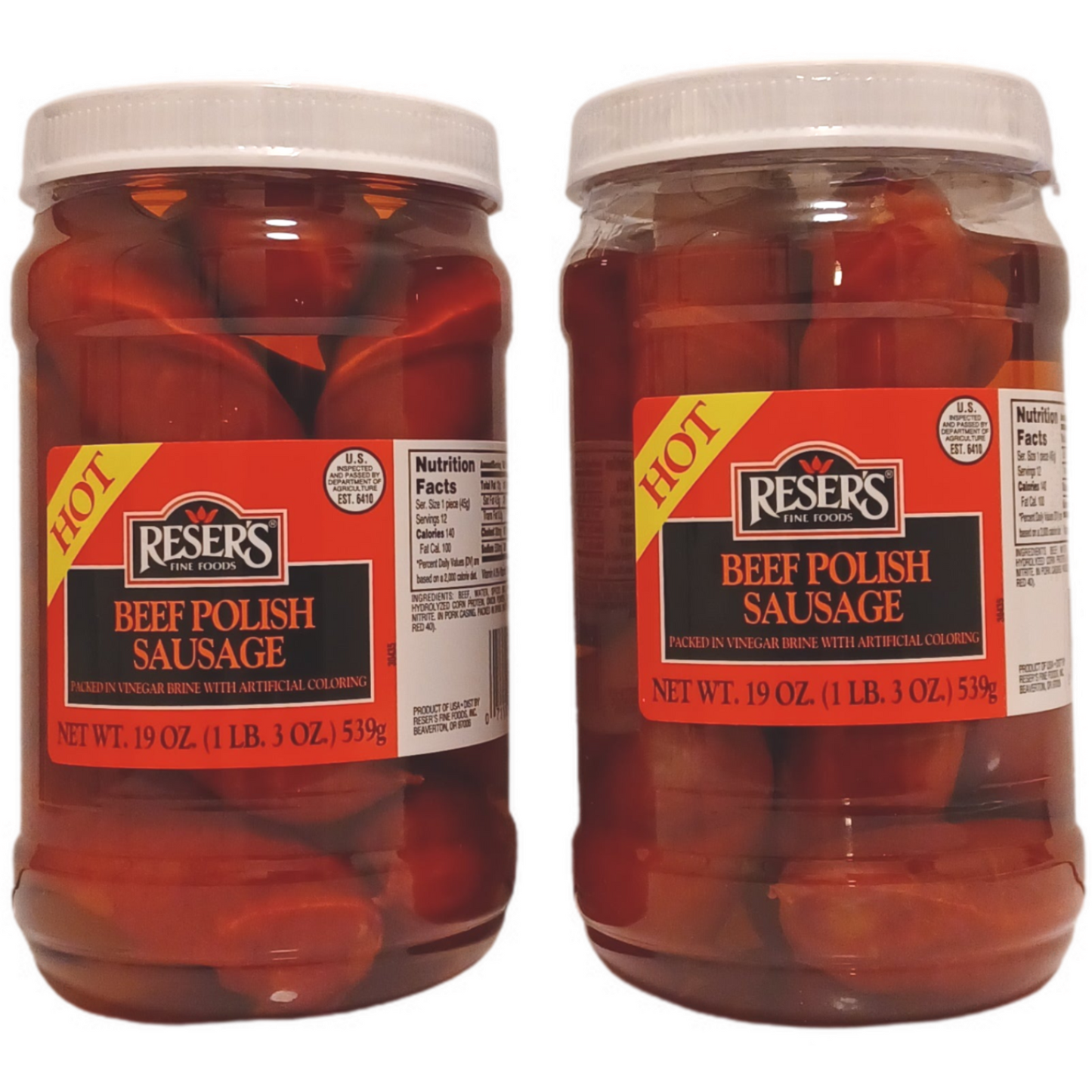 Beef Hot Pickled Polish Sausage by Reser's 2 Pack of 1 Quart Jars