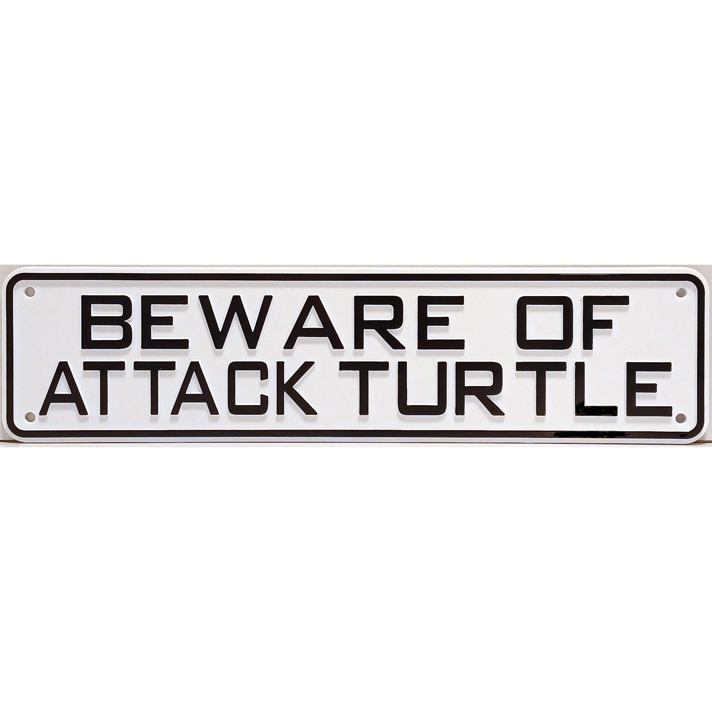 Beware of Attack Turtle Sign Solid Plastic 12 X 3
