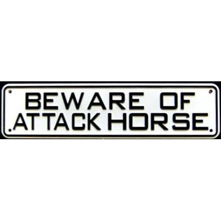 Beware Of Attack Horse Sign Solid Plastic 12 X 3
